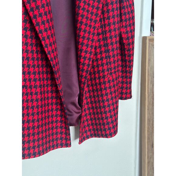 Vintage 100% Wool Blazer Collared Jacket Business Office Navy Red Houndstooth - Picture 9 of 12